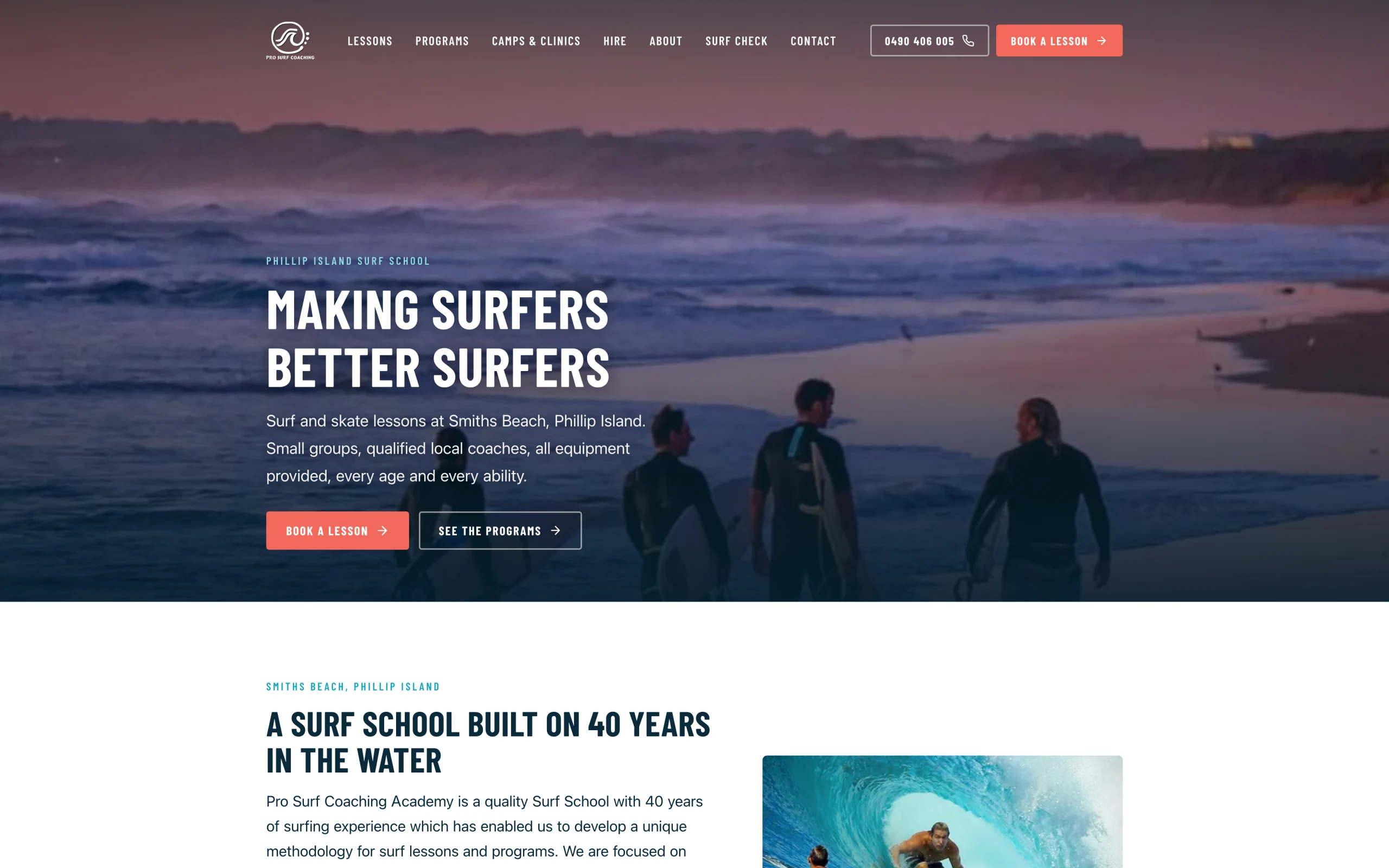 Pro Surf Coaching website screenshot